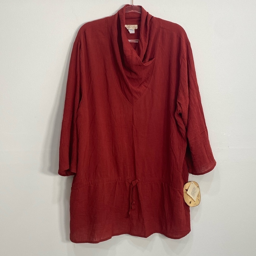 Boho Crinkle Blouse Vintage Made in USA Coverall Beachy Cover all Vacation Large